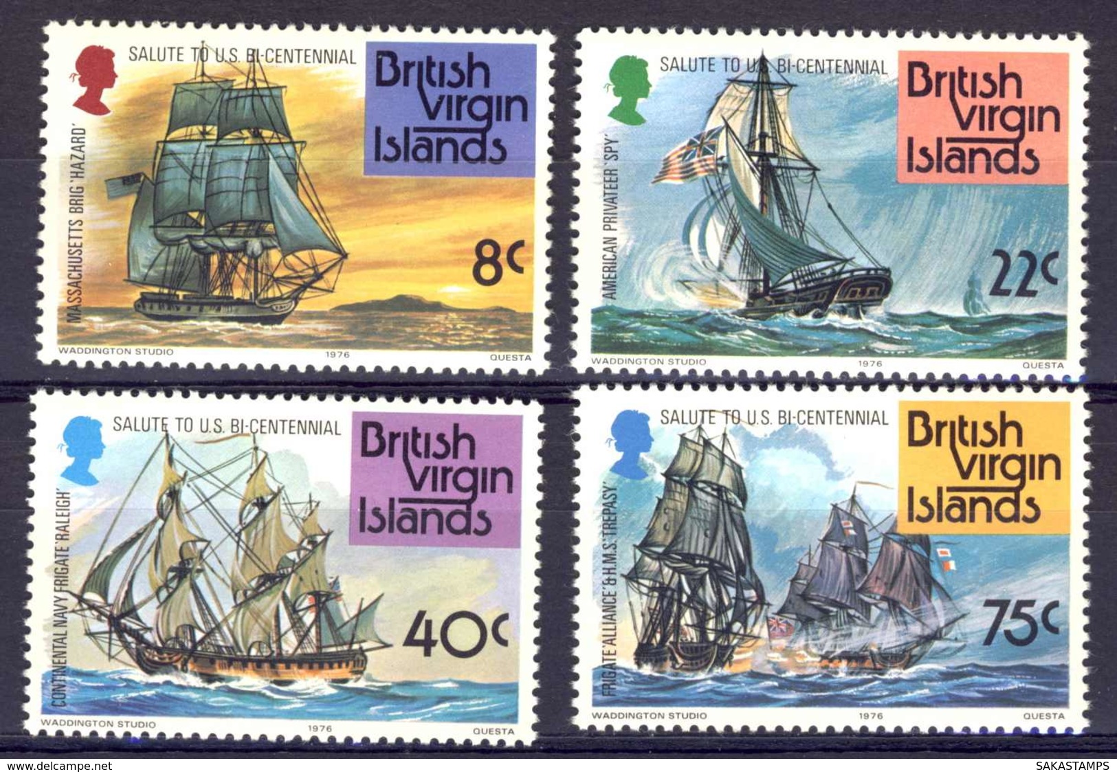 1976-(MNH=**) British Virgin Islands S.4v.""US Bicentennial, Sailing Ships"" - British Virgin Islands