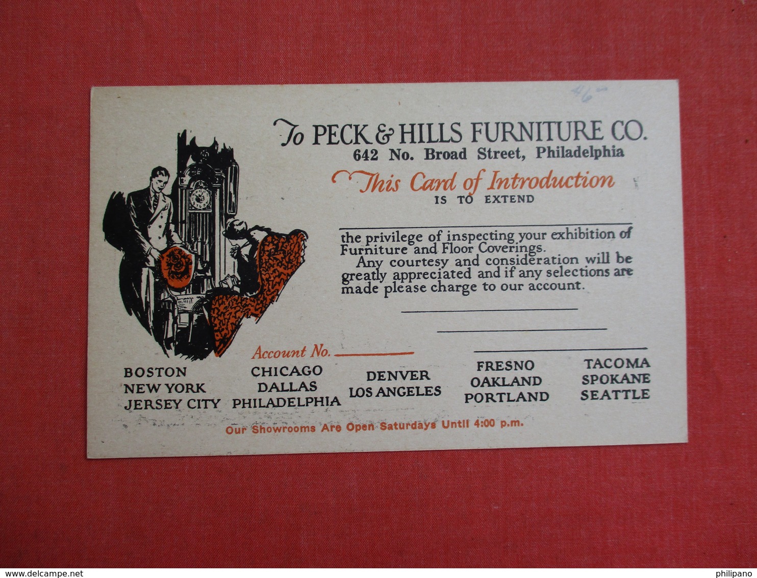 Non Mailable---Peck & Hills Furniture Co Philadelphia--   Ref 3088 - Advertising