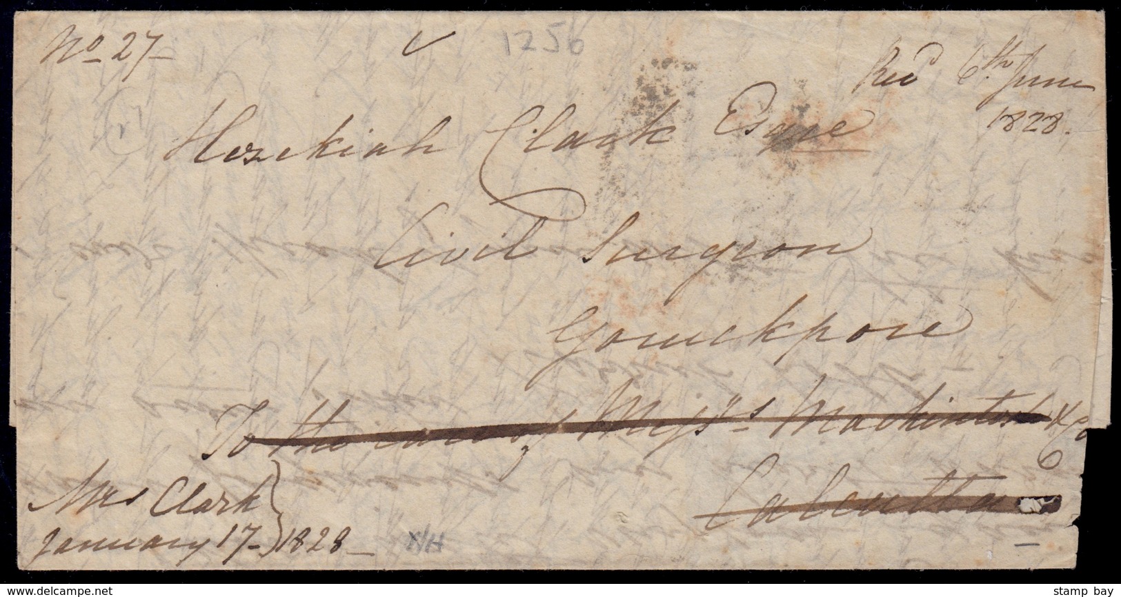 "HORATIO HARDY" Signed (forwarded From The Jerusalem Coffee House) Cover To India Dt 17 Jan. 1828 Forwarded By Another A - ...-1852 Prefilatelia