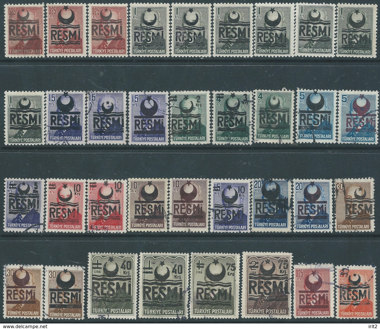 Turchia Turkey 1955 Lot Of 35 Stamps With Black,red Overprinted (RESMI) MNH + Used - Collections, Lots & Séries