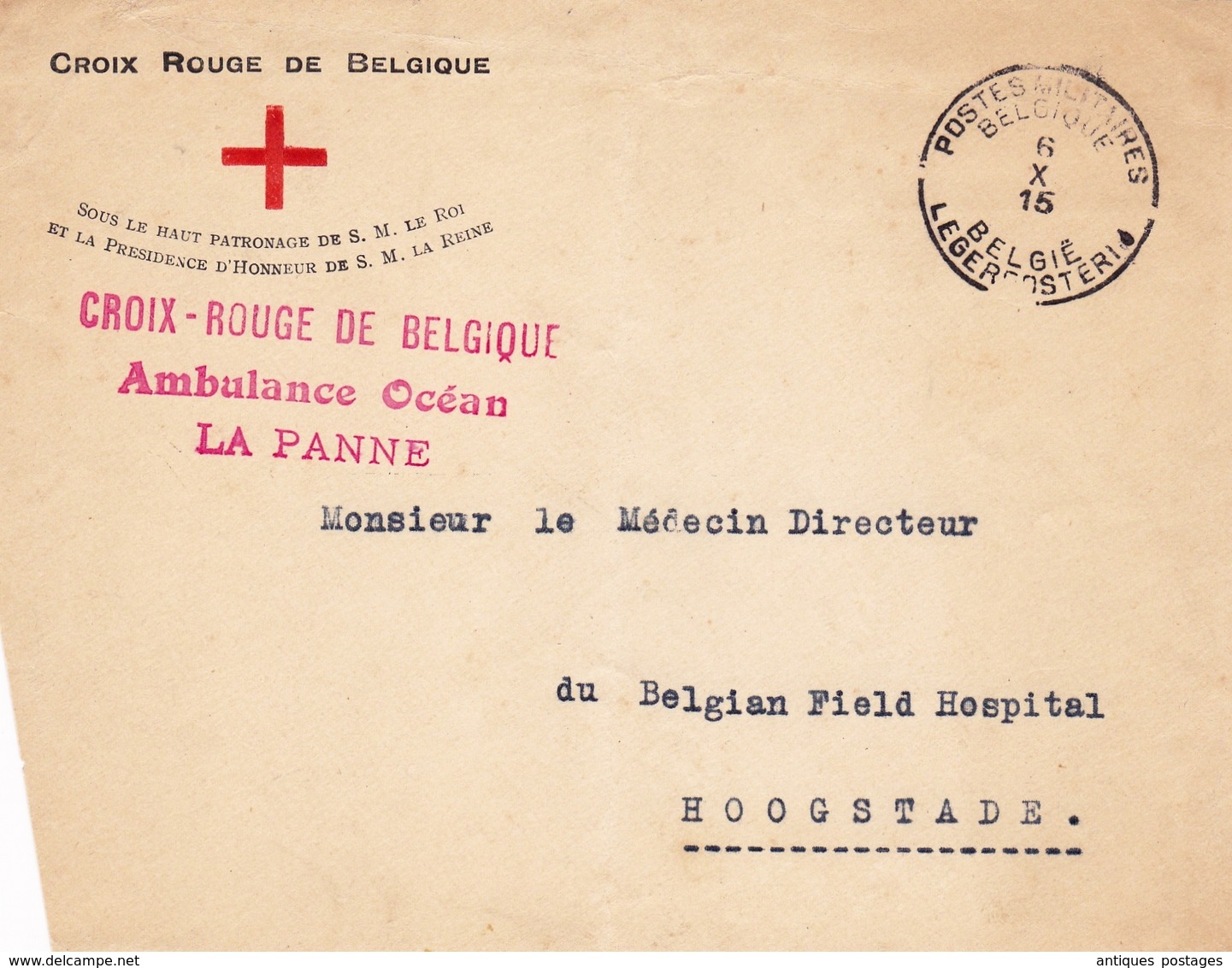 Croix Rouge De Belgique 1915 Ambulance Océan La Panne Belgian Field Hospital Hoogstade WW1 Première Guerre Mondiale - WW1