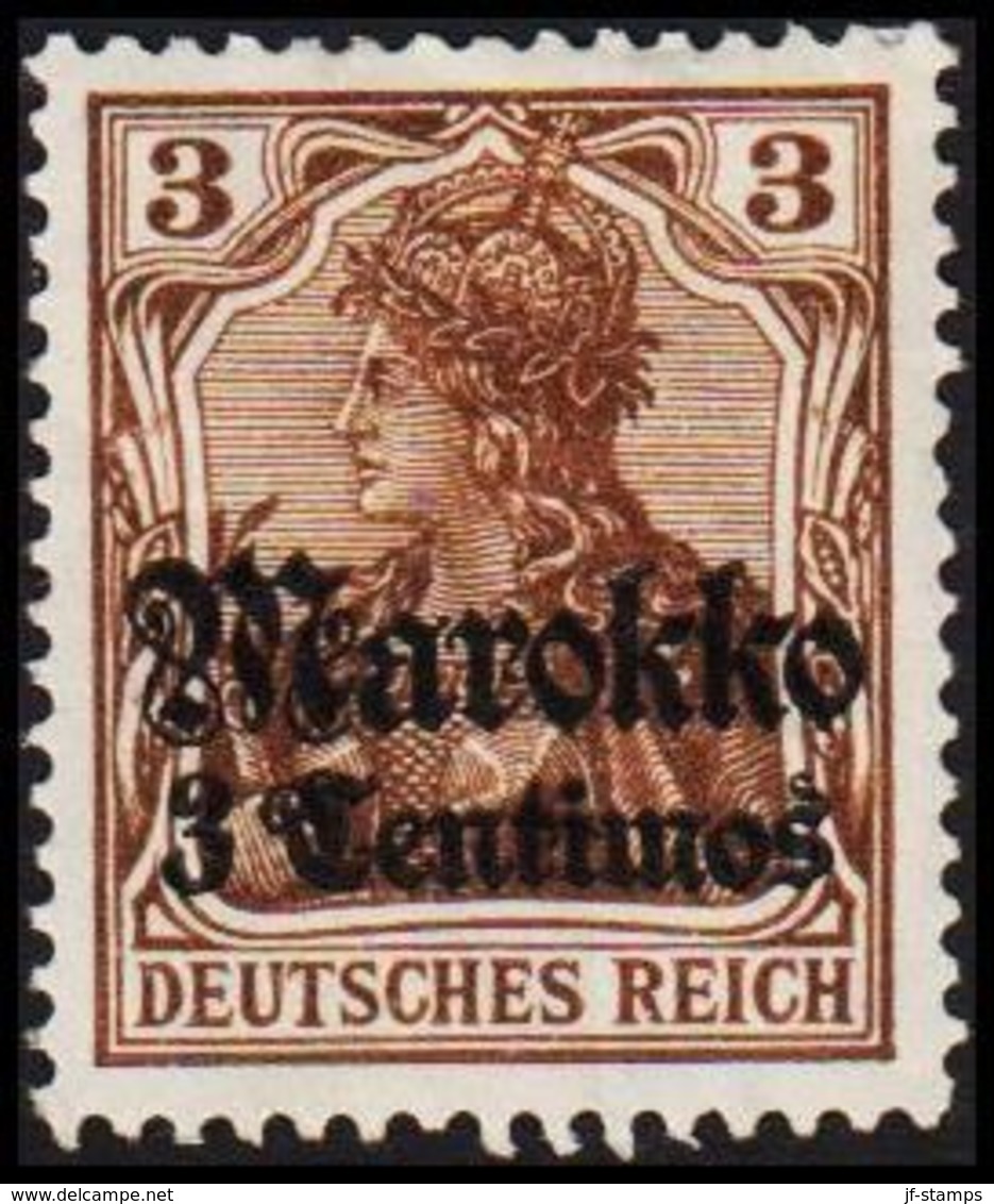 1911 - 1919. Marokko 3 Centimos 3 Pf. DEUTSCHES REICH. (Michel 46) - JF309141 - Maroc (bureaux)