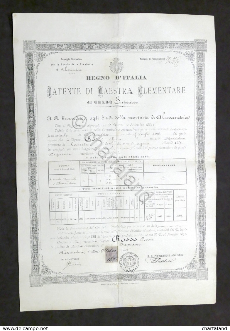 Patente Di Maestra Elementare - Alessandria 1895 - Non Classificati