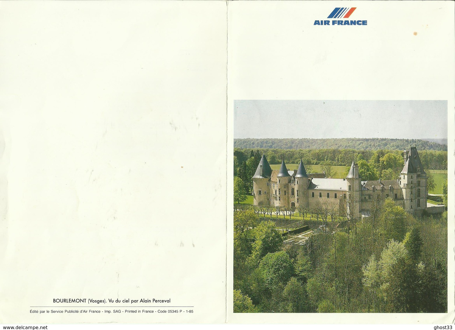 MENU AIR FRANCE - NEW YORK / PARIS  - Château De BOURLEMONT - Menükarten