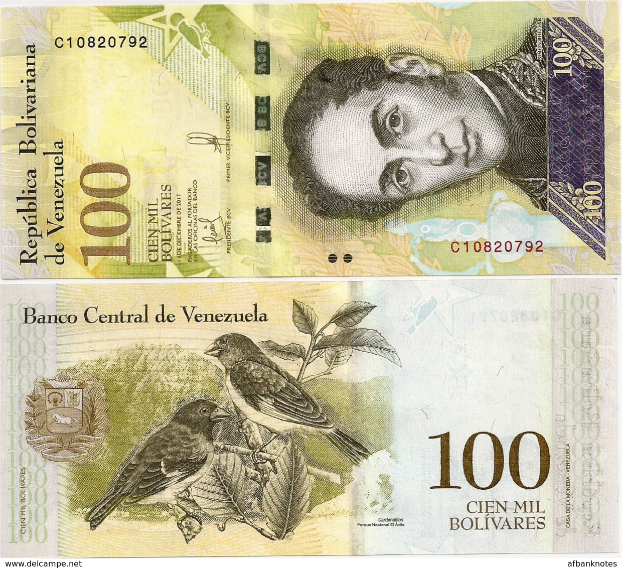 VENEZUELA       100,000 Bolívares       P-100[c]       13.12.2017       UNC  [ 100000 ] - Venezuela