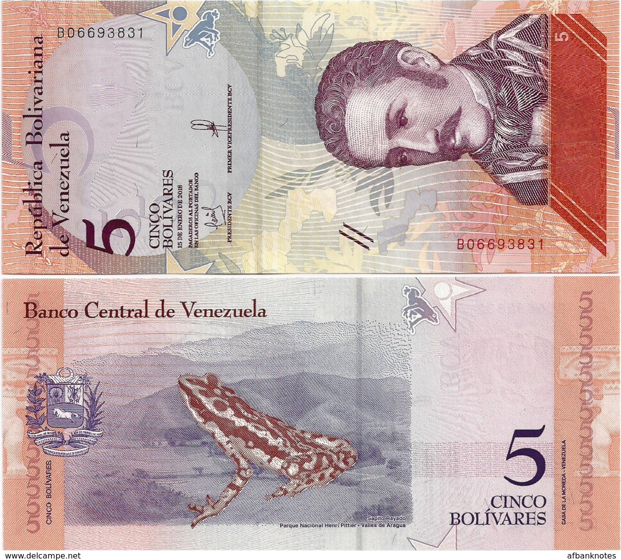 VENEZUELA       5 Bolívares       P-New       15.1.2018       UNC - Venezuela