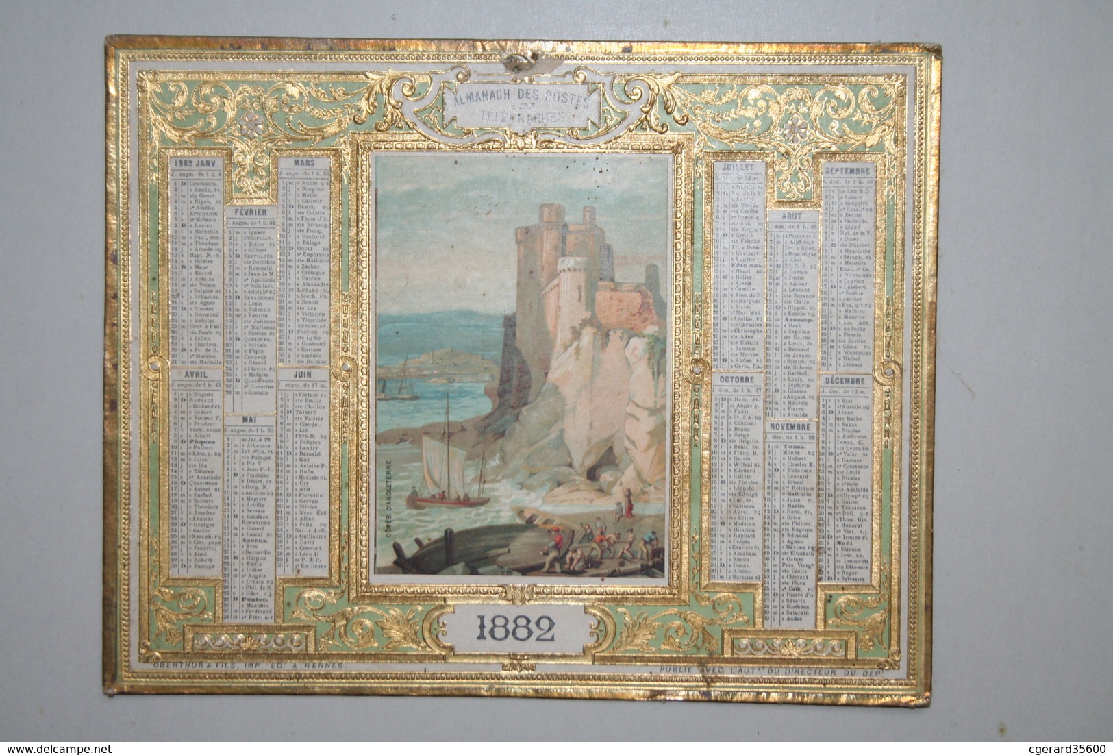 Almanach Des Postes  - 1882  ( Chromo Côtes D'Anglette  - Dorures  En Relief  ) - Grand Format : ...-1900