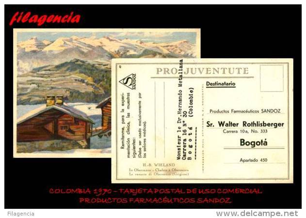 PIEZAS. COLOMBIA. ENTEROS POSTALES. TARJETA POSTAL CIRCULADA USO COMERCIAL 1970. PRODUCTOS FARMACÉUTICOS SANDOZ - Colombia