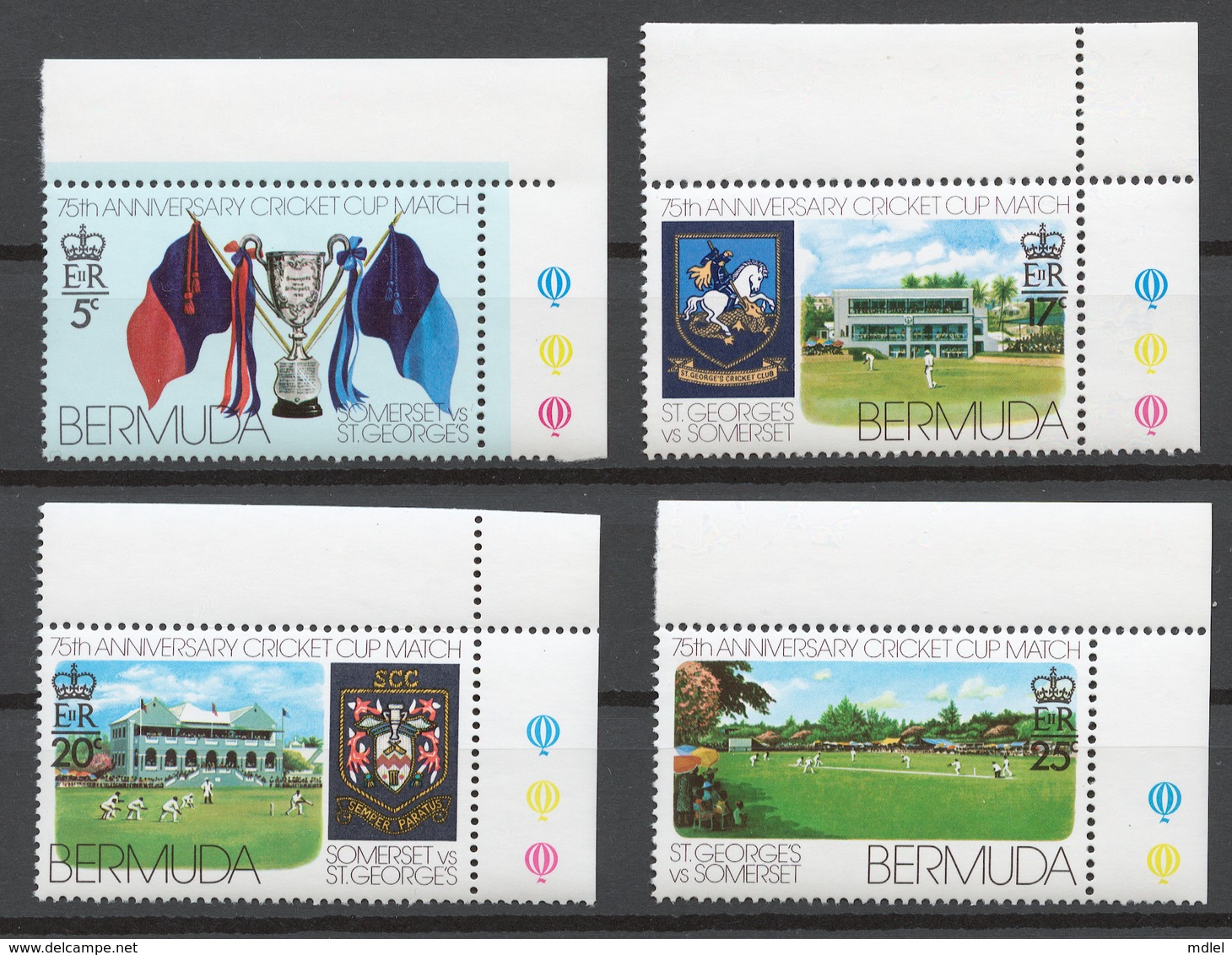 Bermuda 1976 Mi# 332-35** ST. GEORGE'S AND SOMERSET CRICKET CLUB MATCHES, 75th ANNIV. - Bermudes