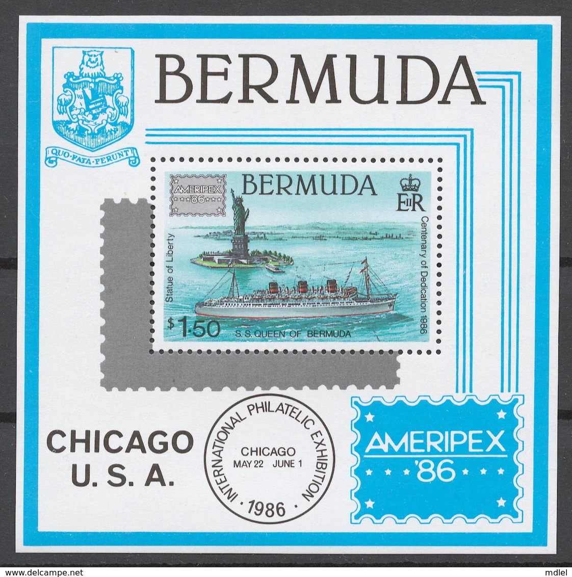 Bermuda 1986 Mi# Bl.6** AMERIPEX '86 PHILATELIC EXHIBITION, STATUE OF LIBERTY CENTENARY - Bermudes