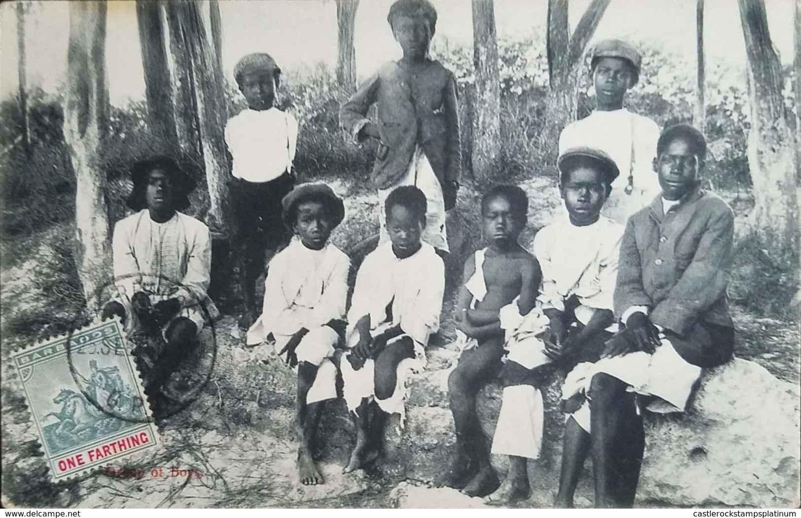 O) 1903 BARBADOS, SEAL OF THE COLONY-ONE FARTHING, CHILDREN OF BLACK RACE - BOYS -AFRICAN ASCENDING CULTURE, POSTAL CARD - Other & Unclassified