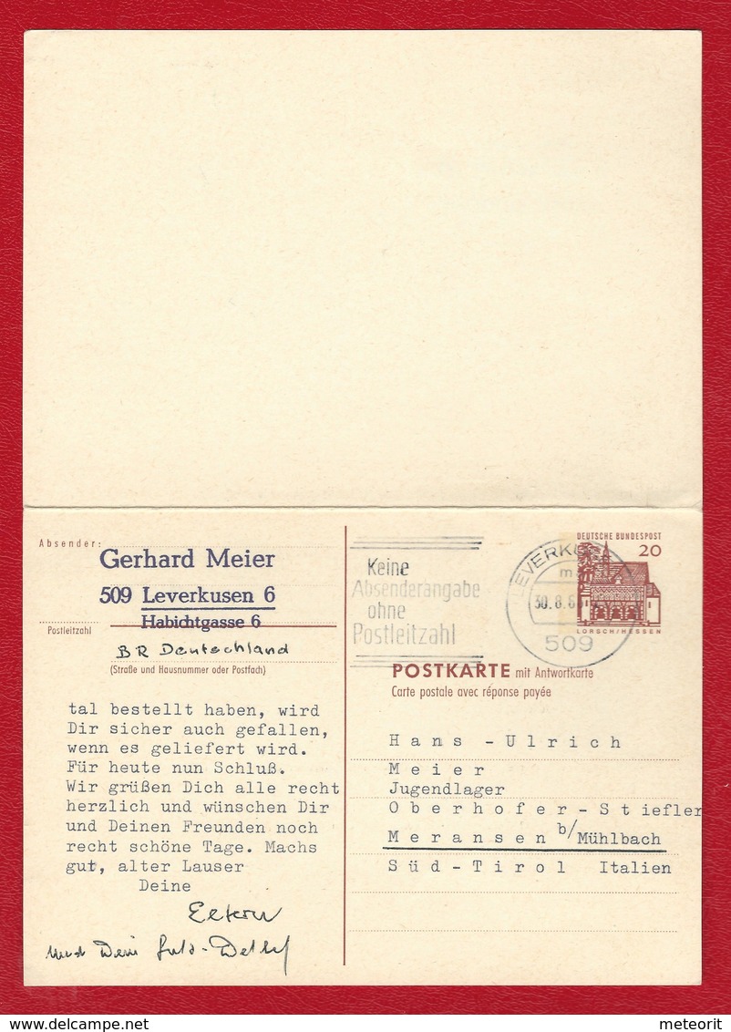 POSTKARTE MiNr. P 85 20/20 Pf. Rotbraun Frage- Und Antwortteil Zusammenhängend, Von 509 LEVERKUSEN Ma 30.8.66 -23 - Postales - Usados