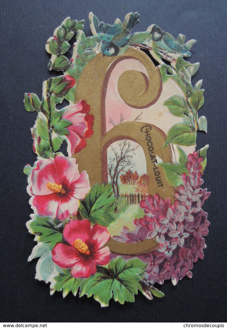 Découpi Ancien. Chocolat  LOUIT.  Les  CHIFFRES.  Le  6   Lilas.  11,5 X 8 Cm - Altri & Non Classificati