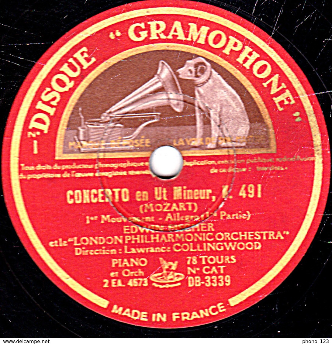 78 Trs  30 Cm état TB  CONCERTO En Ut Mineur, K 491 (MOZART) 1er Mouvement  Allegro 1re Et 2e Parties LONDON ORCHESTRA - 78 Rpm - Gramophone Records