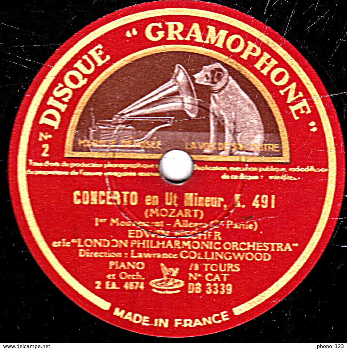 78 Trs  30 Cm état TB  CONCERTO En Ut Mineur, K 491 (MOZART) 1er Mouvement  Allegro 1re Et 2e Parties LONDON ORCHESTRA - 78 T - Disques Pour Gramophone