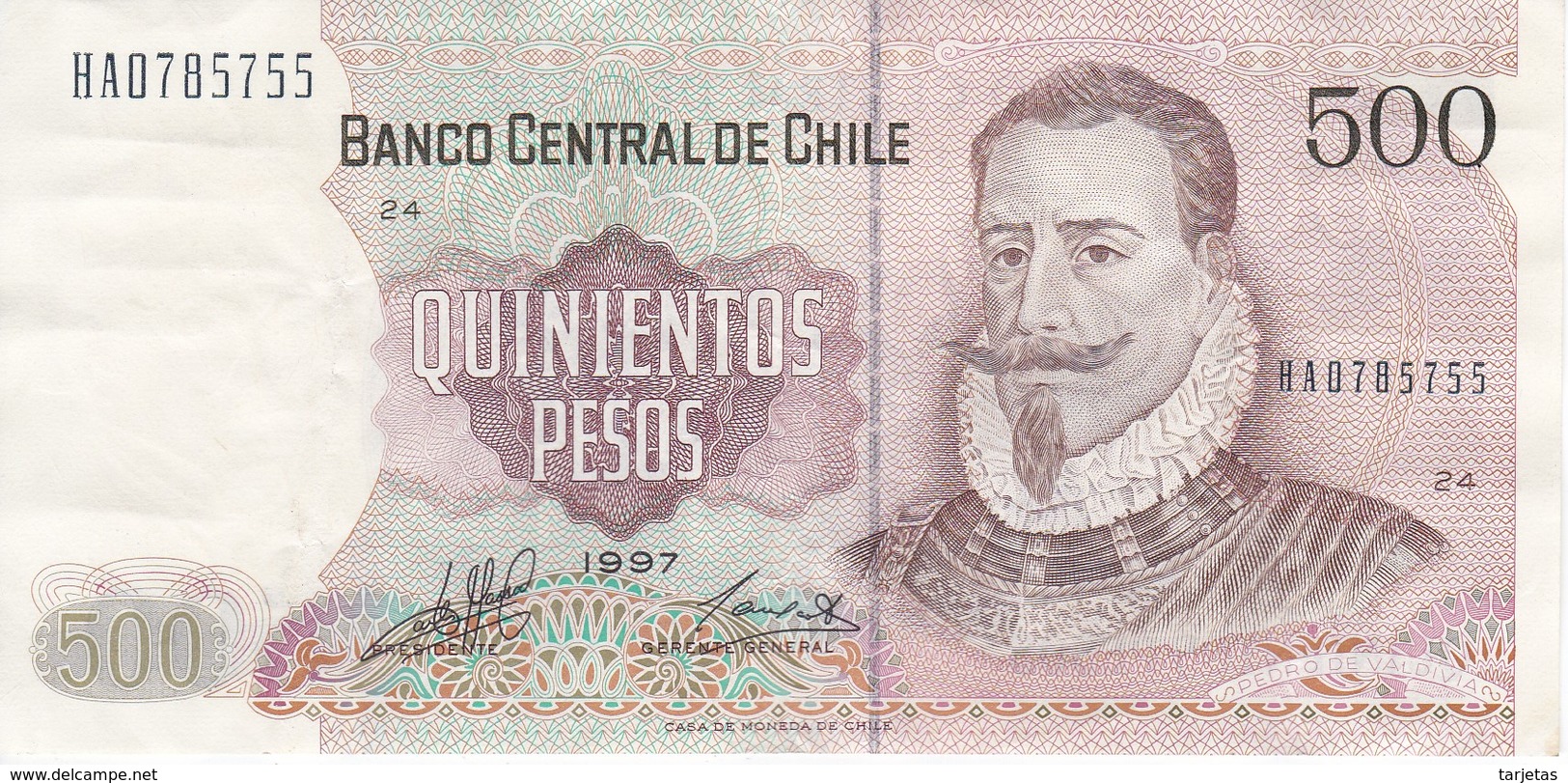 BILLETE DE CHILE DE 500 PESOS  DEL AÑO 1997  (BANKNOTE) - Chile