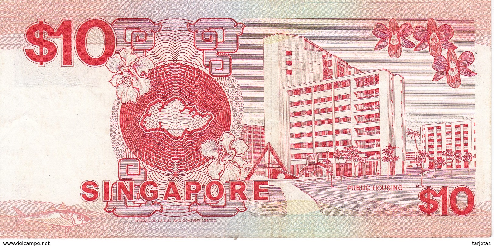 BILLETE DE SINGAPORE DE 10 DOLLARS DEL AÑO 1988 (BANKNOTE) BARCO-SHIP - Singapore