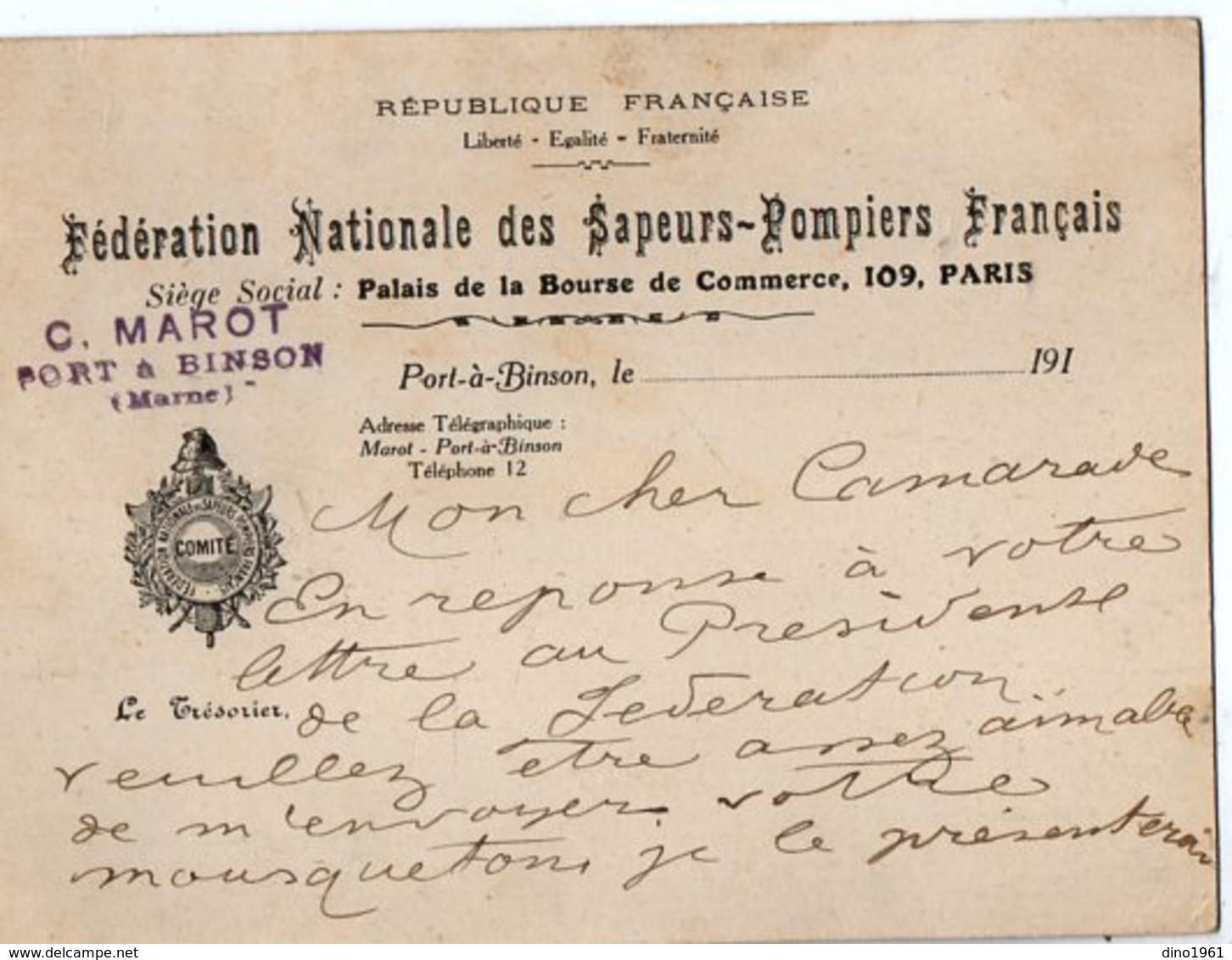 VP13.518 - MILITARIA - Carte - C. MAROT - Fédération Nationale Des Sapeurs - Pompiers Français à PARIS & PORT A BINSON - Brandweer