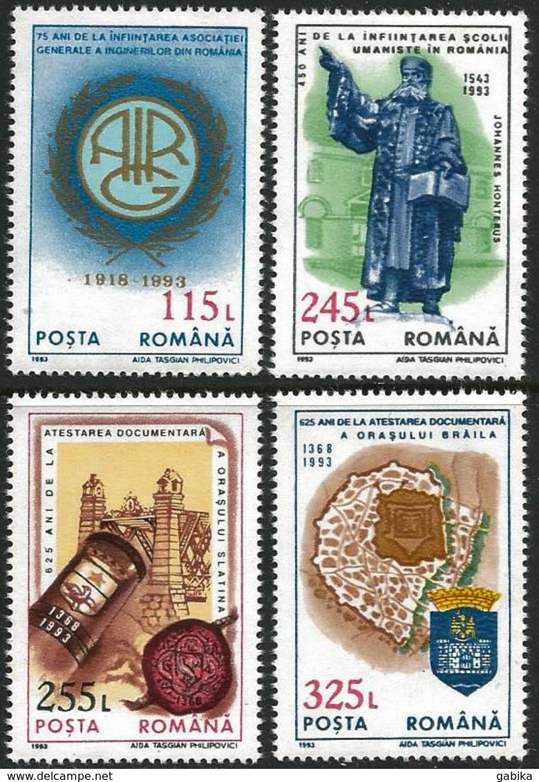 Romania 1993 Scott 3870-73 MNH Anniversaries And Events - Unused Stamps