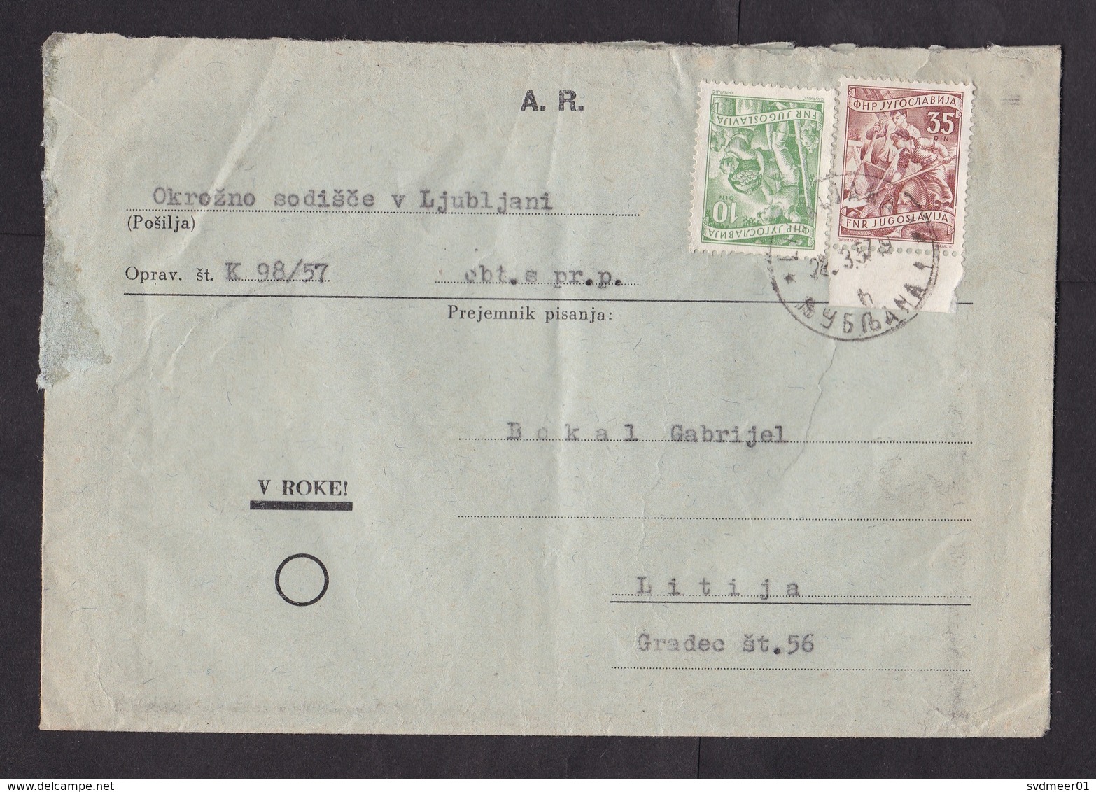 Yugoslavia: Cover, 1957, 2 Stamps, Labour (damaged, See Scan) - Brieven En Documenten