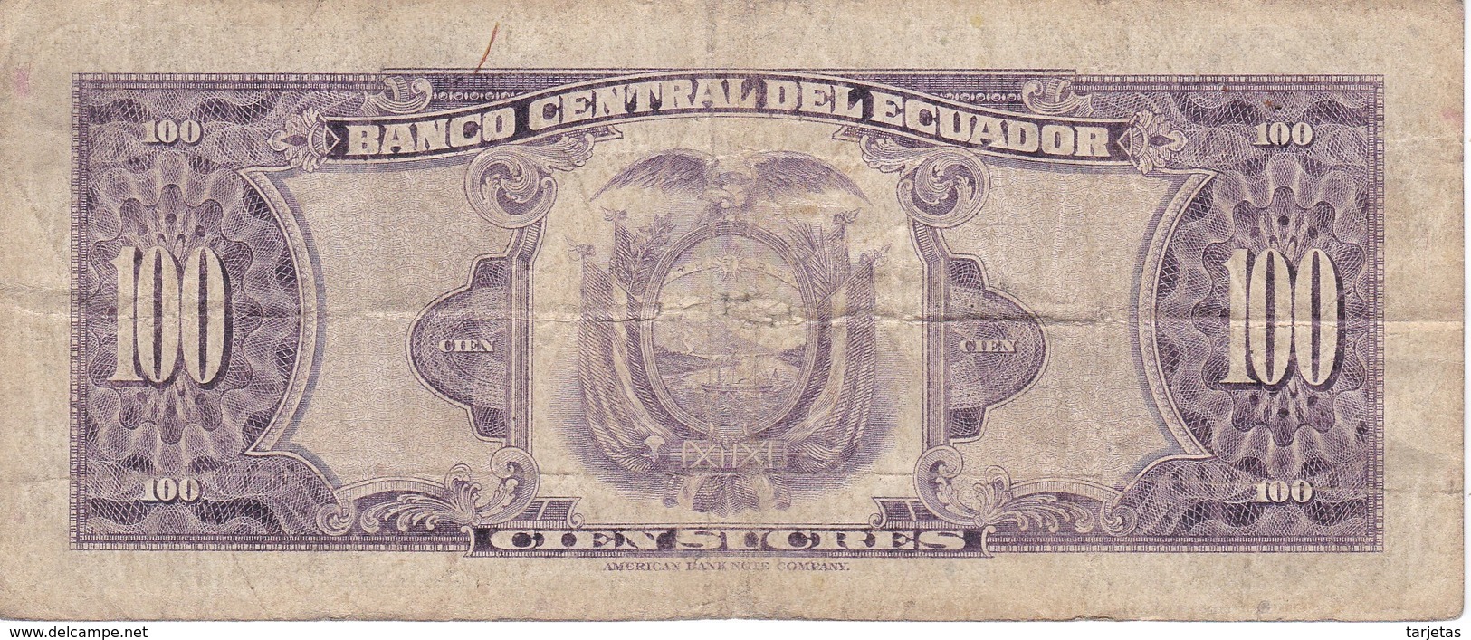 BILLETE DE ECUADOR DE 100 SUCRES DEL AÑO 1966 (BANKNOTE) RARO - Ecuador