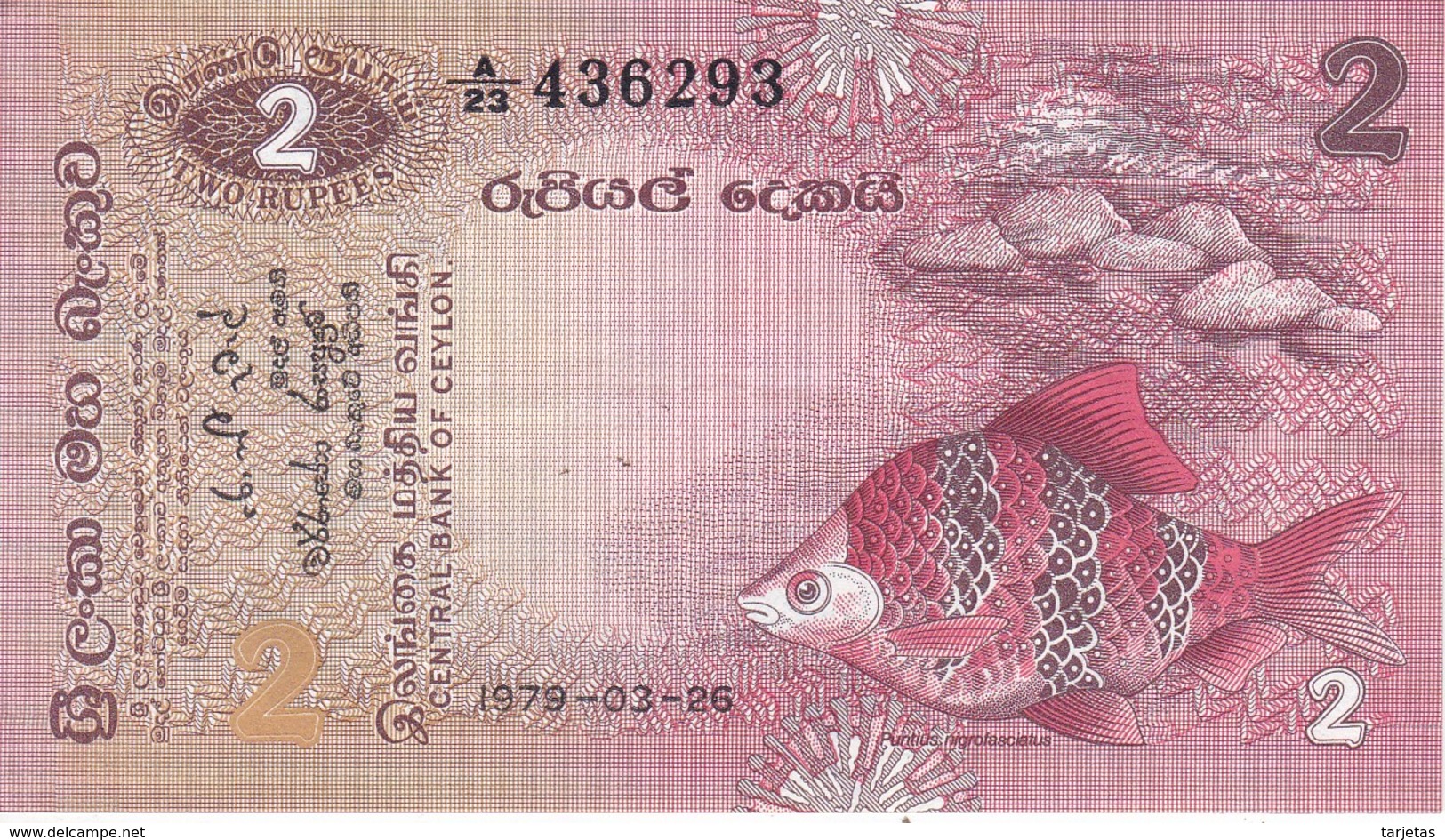 BILLETE DE SRY LANKA DE 2 RUPEES DEL AÑO 1979 EN CALIDAD EBC (XF)(BANKNOTE) - Sri Lanka