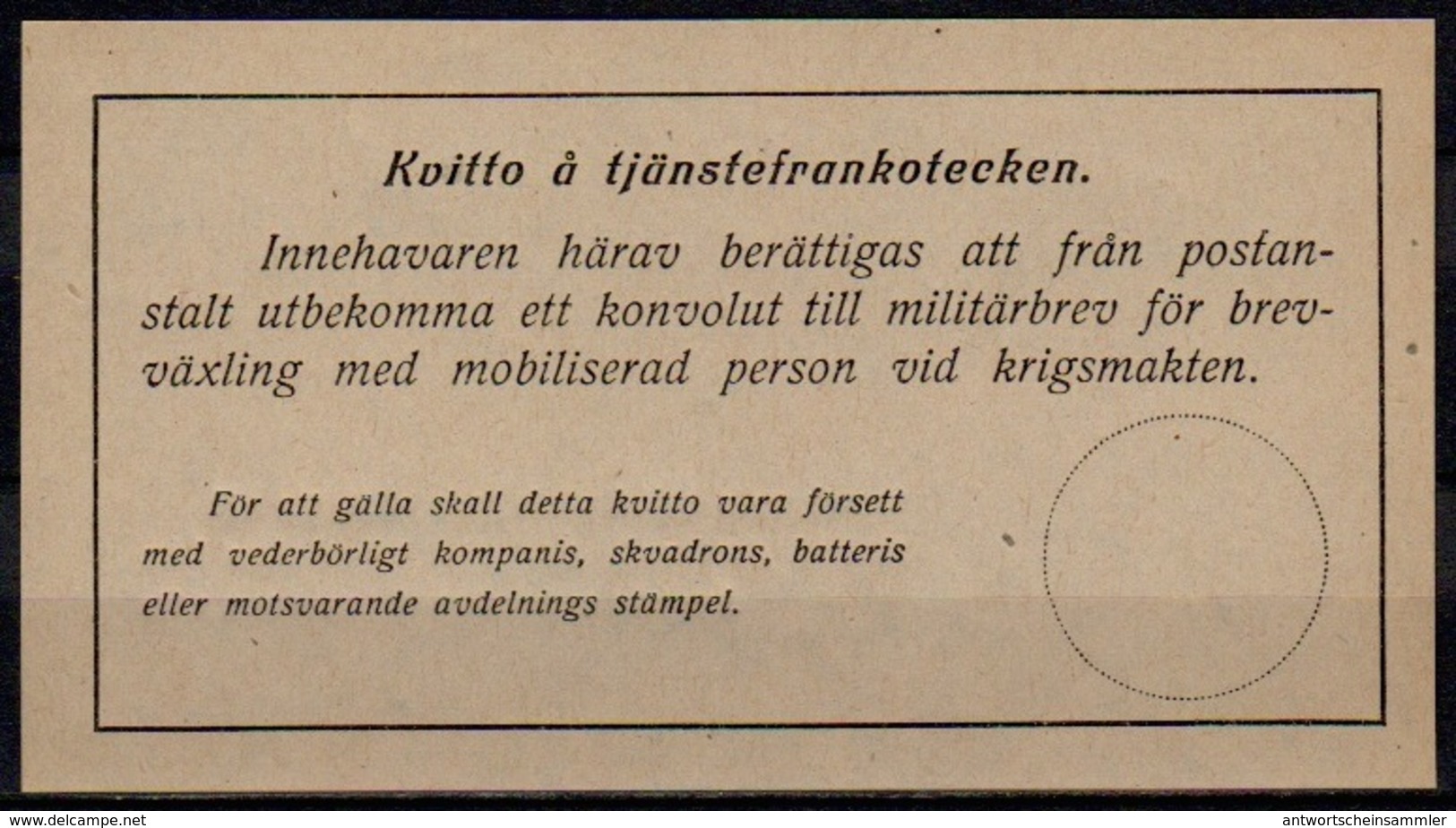 SWEDEN / ALAND 1918/19  MILITARY REPLY COUPON Reponse Antwortschein Issued For The Swedish Troops On Aland - Mint ** - Ålandinseln