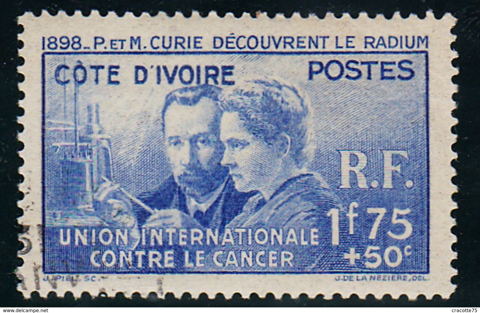 COTE D'IVOIRE - N°140 OBLITERE .  MARIE ET PIERRE CURIE. - 1938 Pierre Et Marie Curie