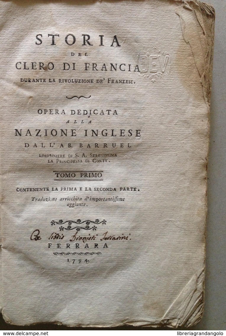 Storia Del Clero Di Francia Nazione Inglese Barruel Persecuzioni Clero Cattolico - Non Classificati