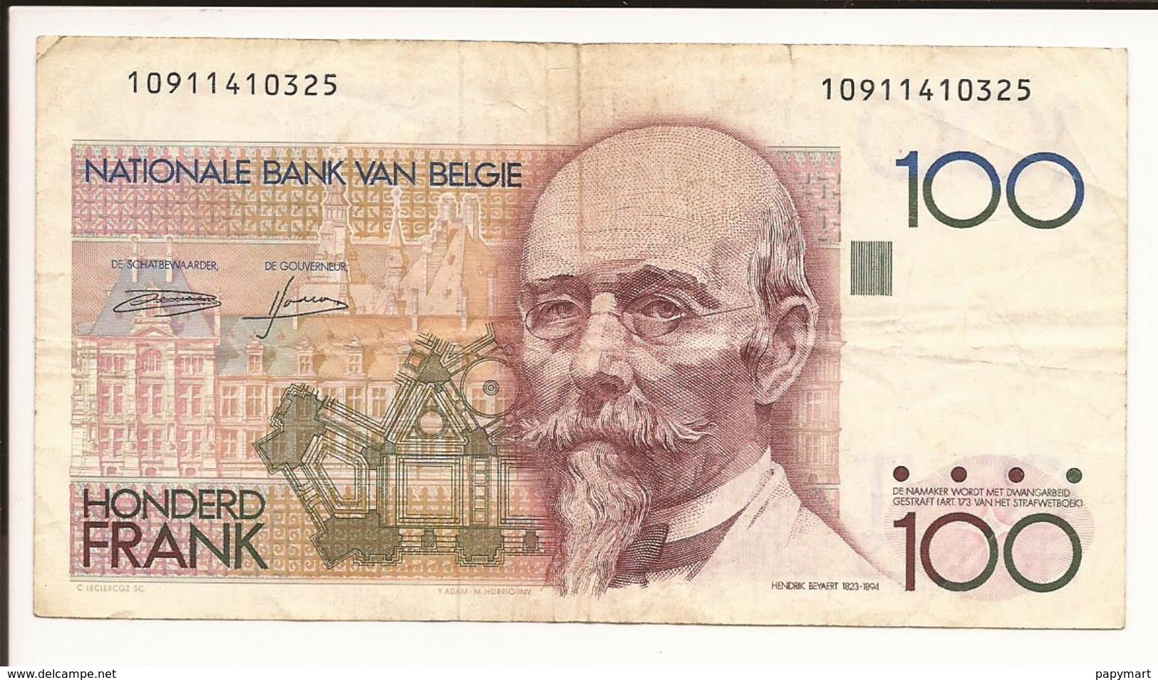 Belgique. Billet De 100 Francs. HONDERD FRANK - 100 Franchi