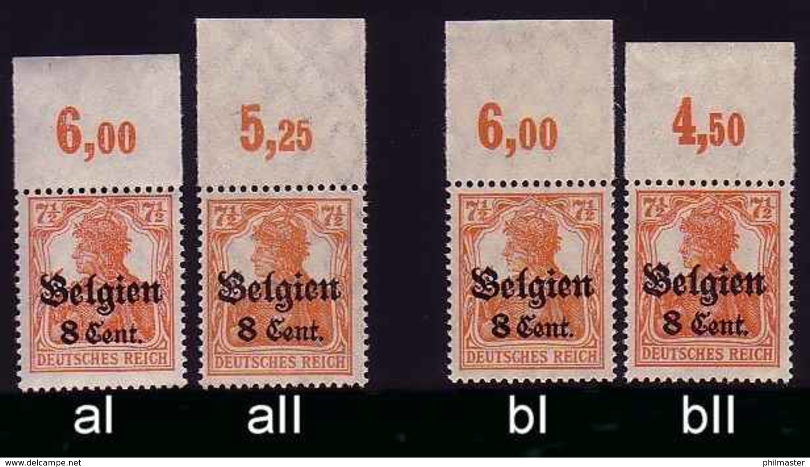 Dt. Bes. Belgien 13 Typen-Set AI/aII/bI/bII Oberrand ** - Occupation 1914-18