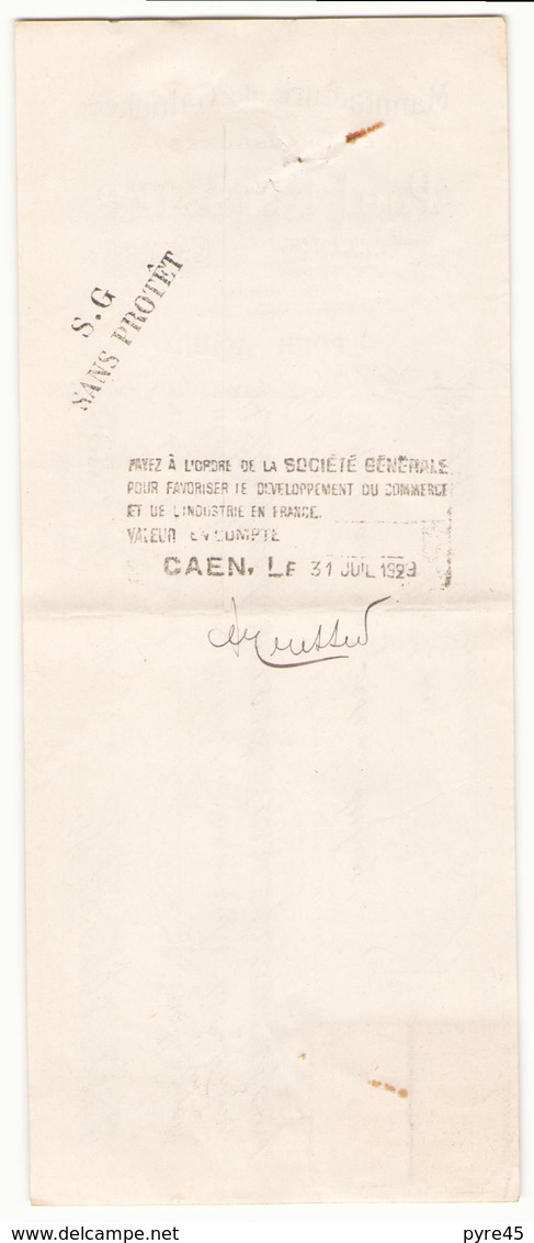 Chèque Paul Cressier Manufacture De Galoches Et Chaussures à Caen Du 31 Juillet 1929 - Chèques & Chèques De Voyage