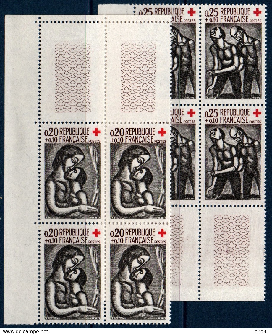 FRB  1961  Croix-rouge N°YT 1323-1324  ** MNH Blocs De 4 Coin De Feuille - Neufs