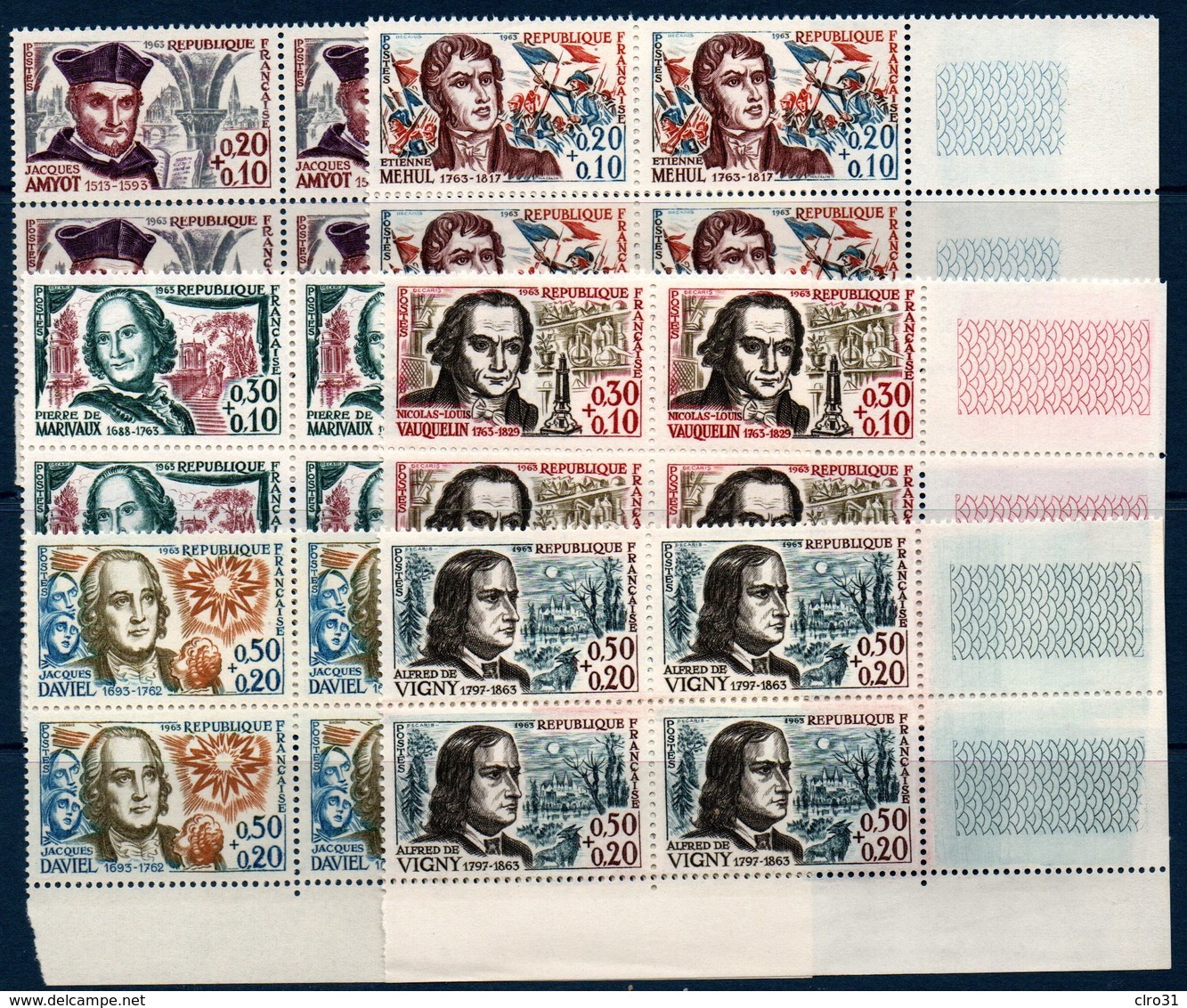 FRB  1963 Série Des Célébrités   N°YT 1370-1375  ** MNH Blocs De 4 Coin De Feuille - Neufs