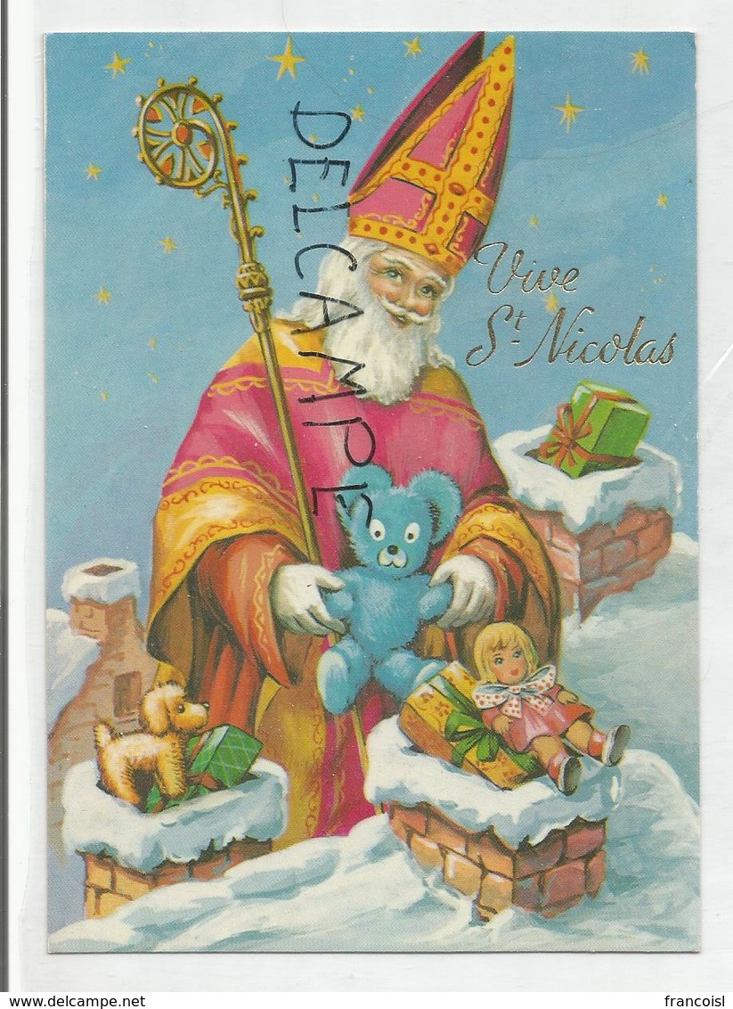 Vive Saint Nicolas. Saint Nicolas Sur Les Toits, Crosse Et Mitre, Jouets. - Saint-Nicolas