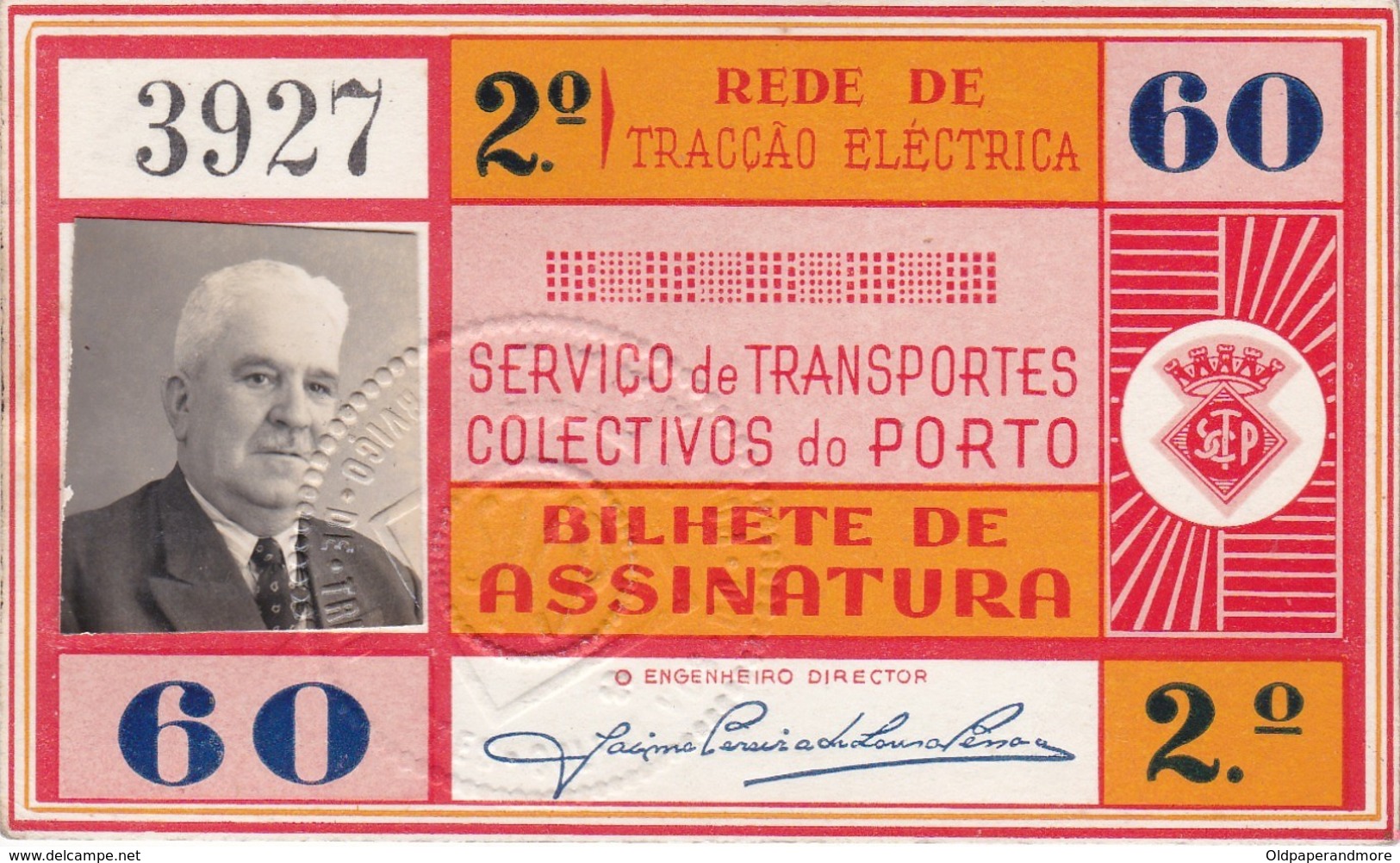 1960 Passe STCP Serviço De Transportes Colectivos Do PORTO Rede Tracção Electrica. Pass Ticket TRAM Portugal 1960 - Europe