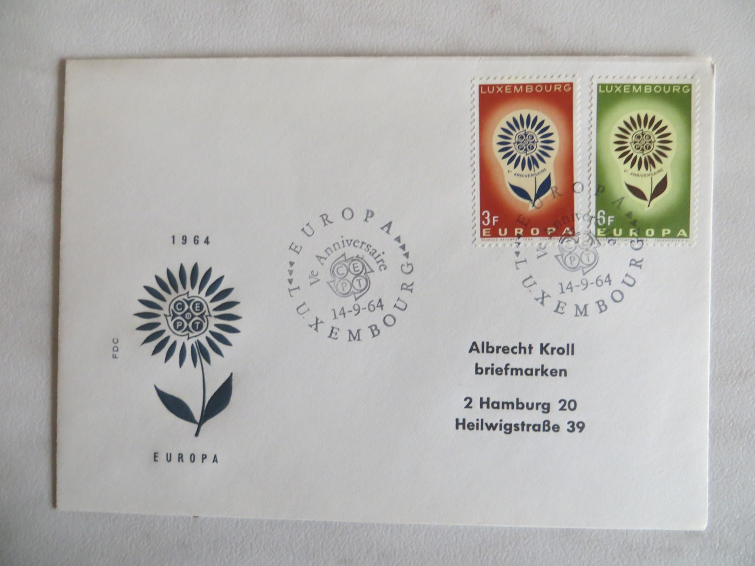 64/02) Luxemburg 1964, Ersttagsbrief, FDC, Ersttagsstempel - 1964