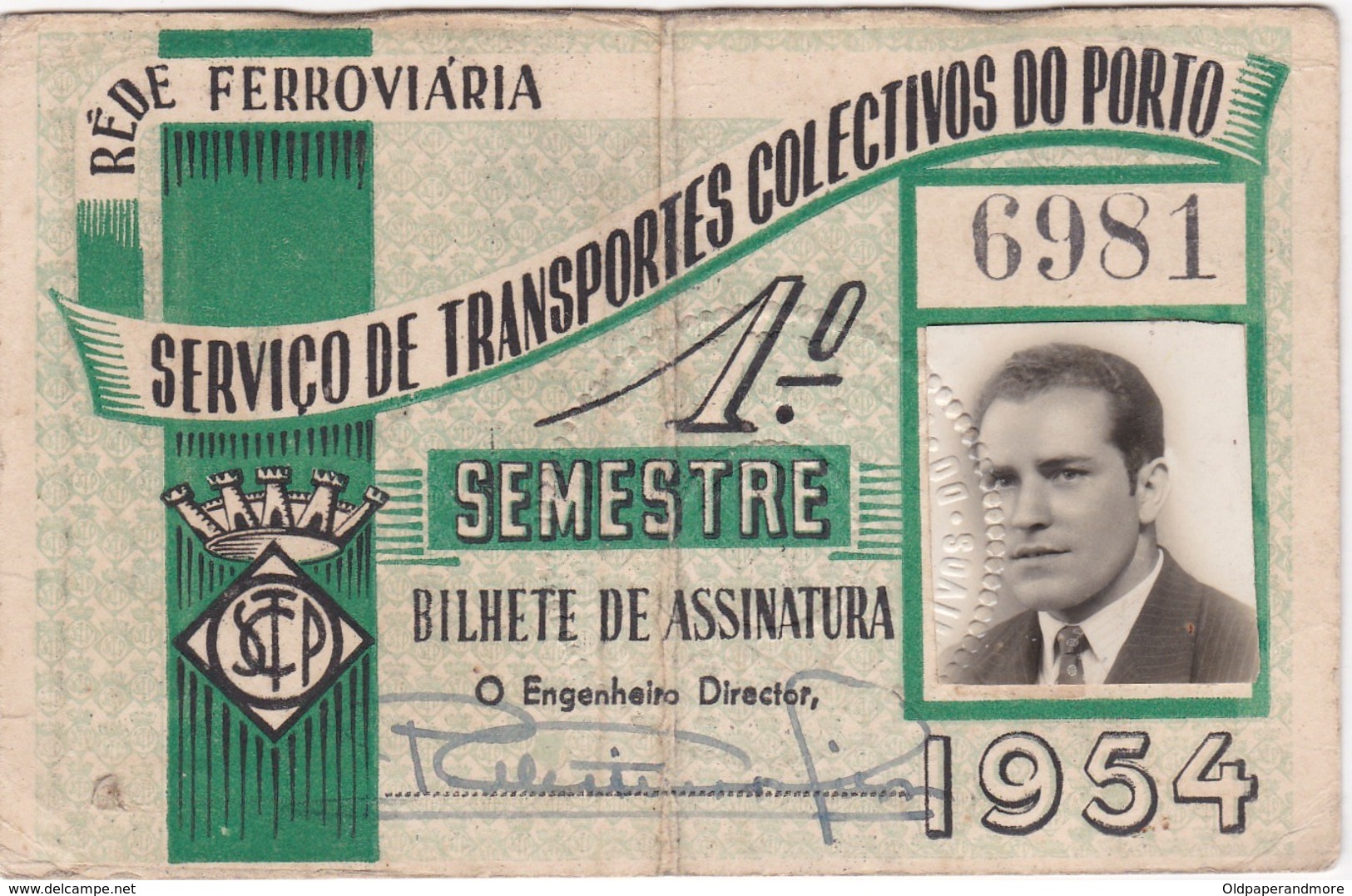 1954 Passe STCP Serviço De Transportes Colectivos Do PORTO Rede Tracção Electrica. Pass Ticket TRAM Portugal 1954 - Europe