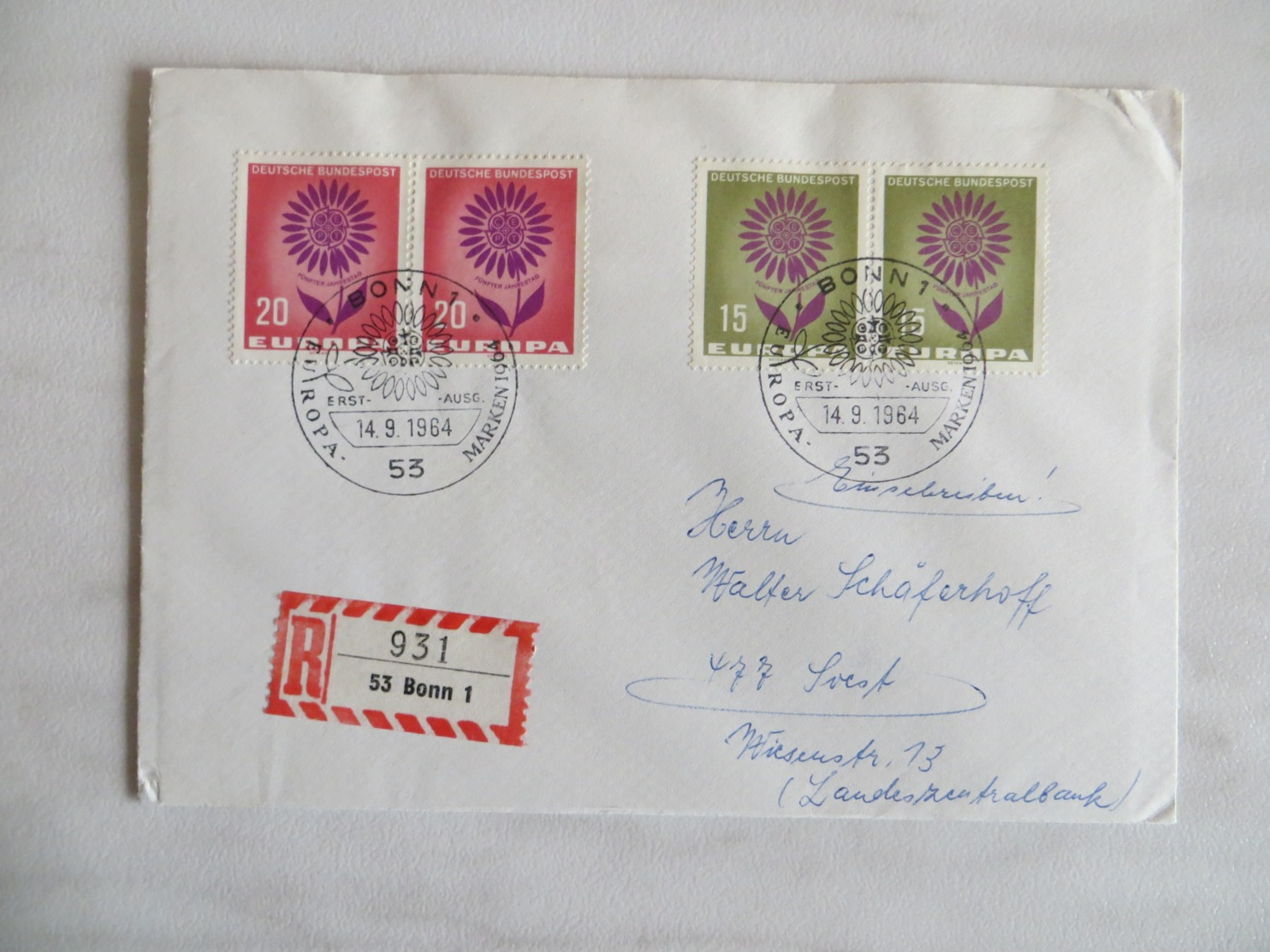 64/15) Deutschland 1964, Ersttagsbrief, FDC, Ersttagsstempel - 1964