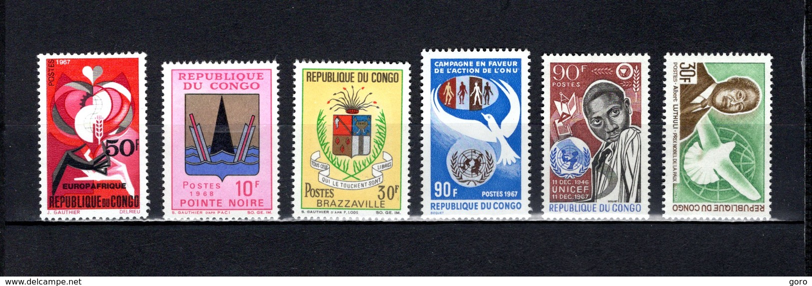 Congo  1967-68  .   Y&T  Nº    212-213/214-215-216-217    *   Sin  Goma - Nuevas/fijasellos