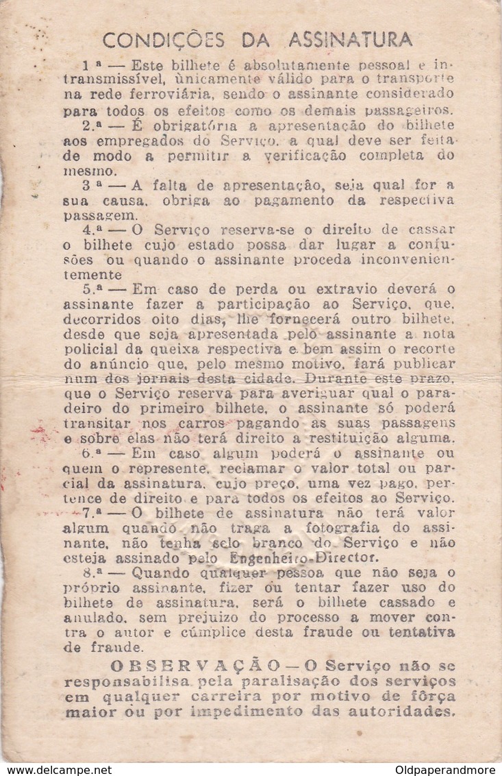 1952 Passe STCP Serviço De Transportes Colectivos Do PORTO Rede Tracção Electrica. Pass Ticket TRAM Portugal 1952 - Europe