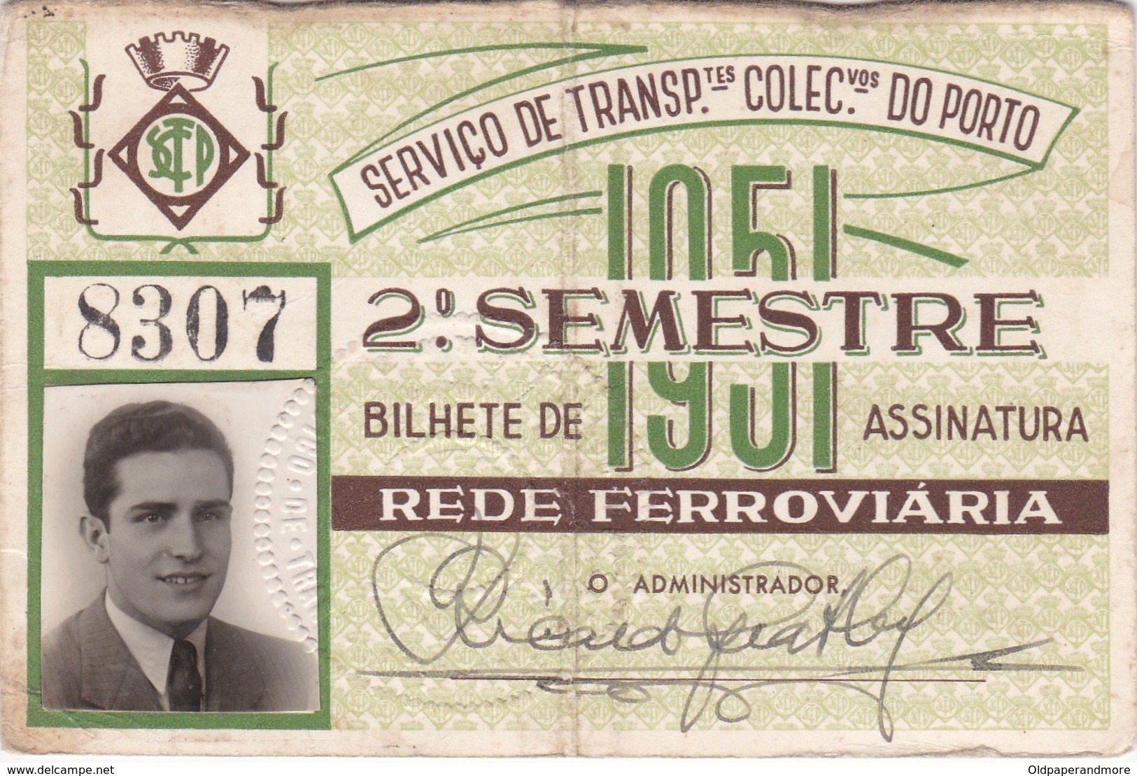 1951 Passe STCP Serviço De Transportes Colectivos Do PORTO Rede Tracção Electrica. Pass Ticket TRAM Portugal 1951 - Europe