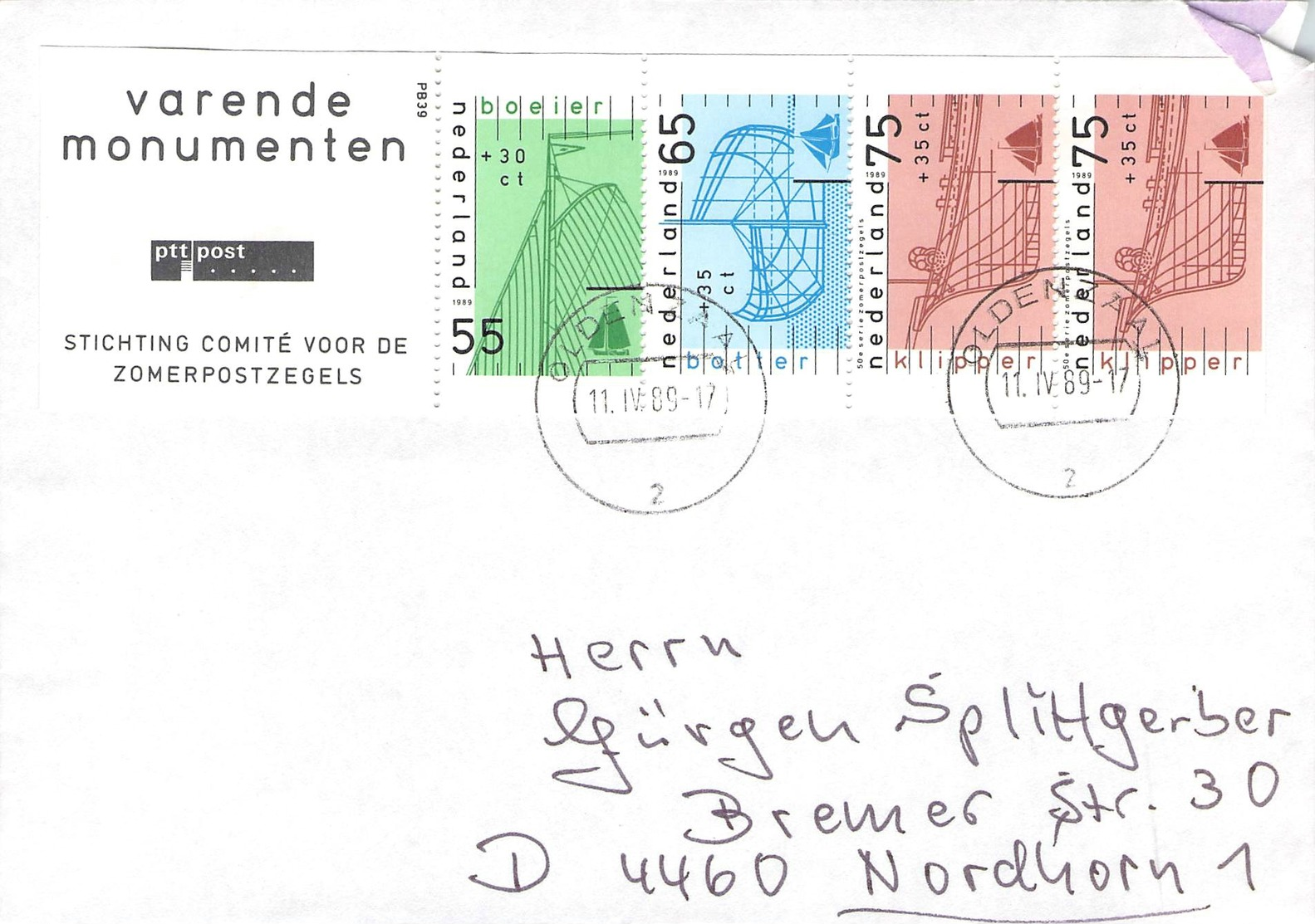 NETHERLANDS - LETTER 1989 OLDENZAAL - NORDHORN/GERMANY Mi #1361-1363 - Covers & Documents