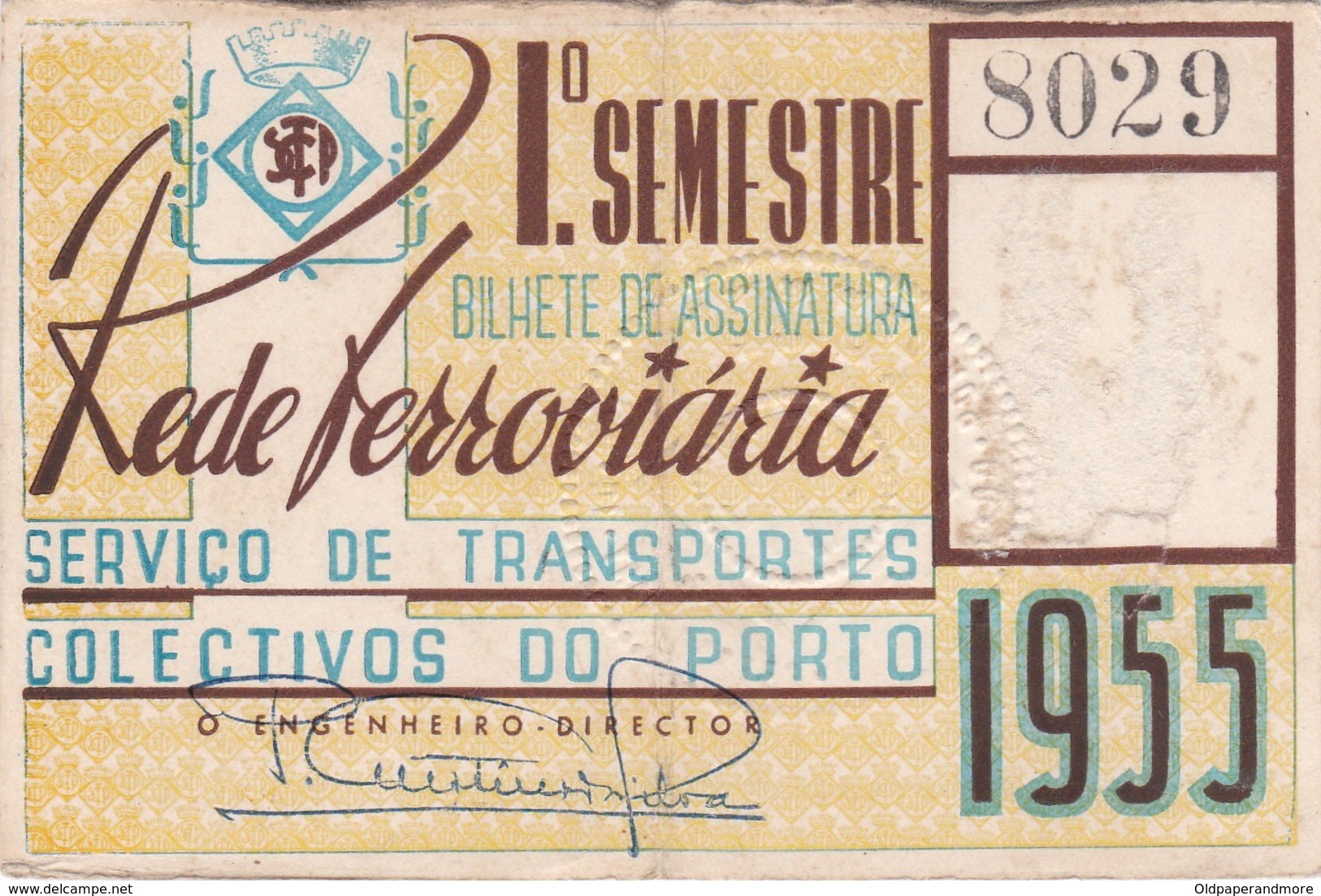 1955 Passe STCP Serviço De Transportes Colectivos Do PORTO Rede Tracção Electrica. Pass Ticket TRAM Portugal 1955 - Europe