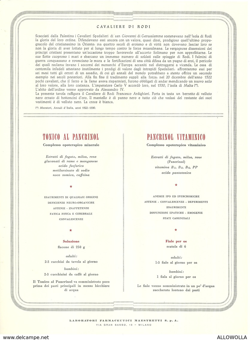 1905 "-CAVALIERE DI RODI-MCCCC-STAMPA PROPAGANDA LAB. FARM. MAESTRETTI " STAMPA ORIG. - Altri & Non Classificati