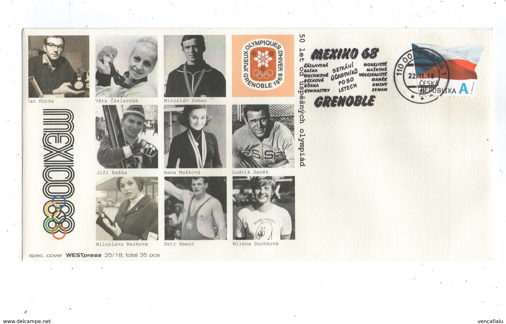 Czech Republic 2018 - 50 Yers From Successful Czechoslovak Sportsmans, Special Cover And Postal Cancellation - Zomer 1968: Mexico-City