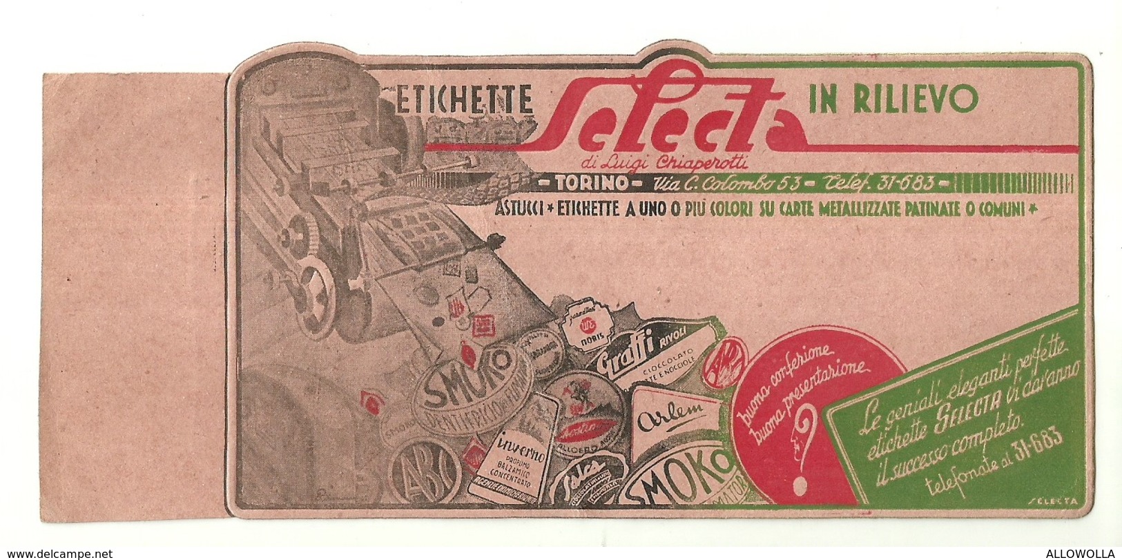 1907 "ETICHETTE IN RILIEVO SELECTA - TORINO  " ETICHETTA  ORIG. - Altri & Non Classificati