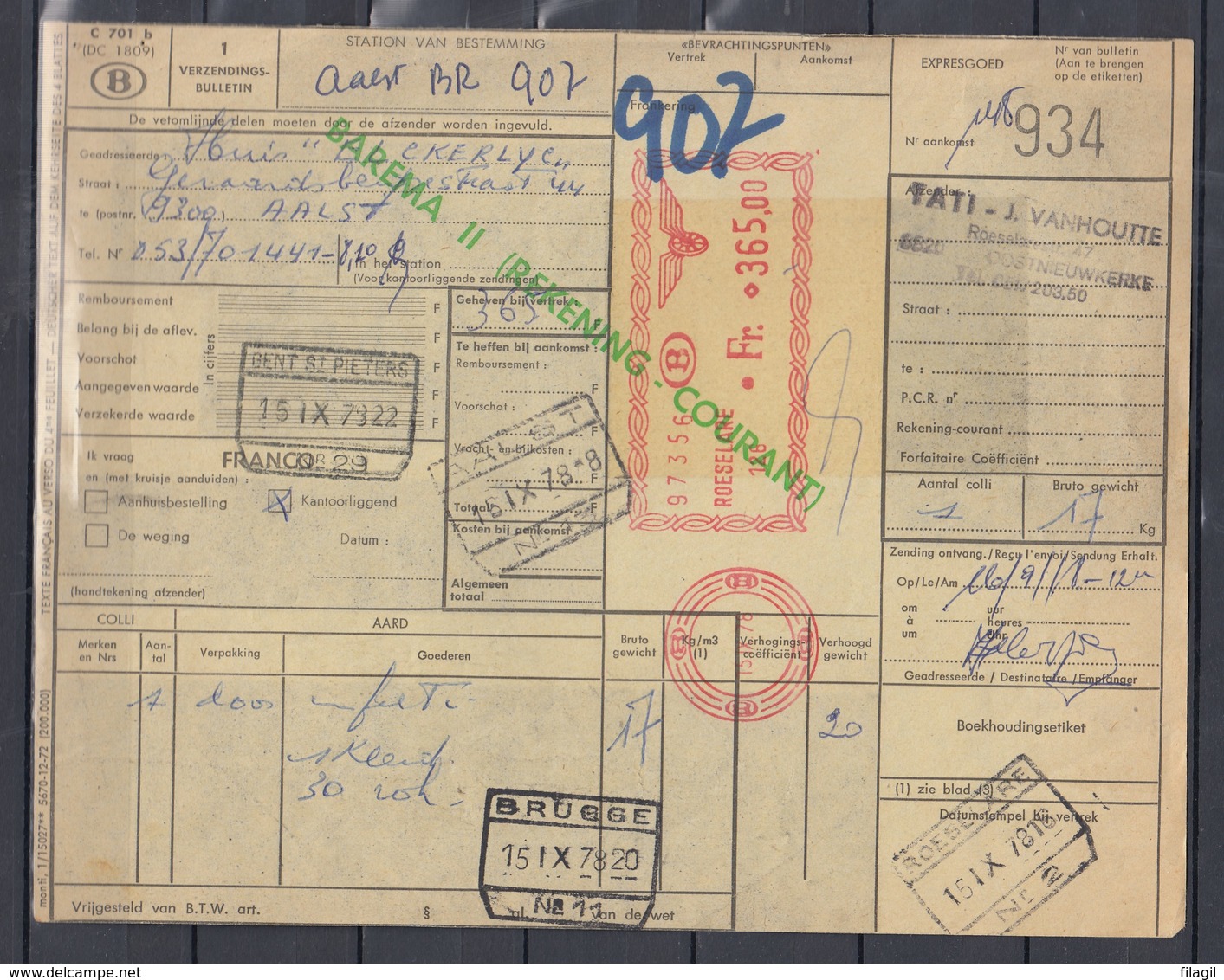 Vrachtbrief Met Machinale Stempel  Roeselare - Andere & Zonder Classificatie