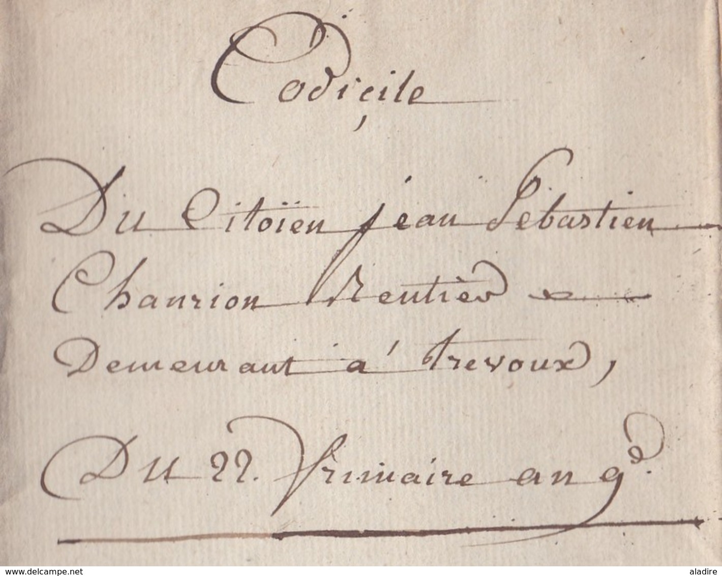 1800 - Consulat De La République Française - Codicille * De 6 Pages Encollées - Problèmes D'adoption - Trévoux, Ain - Manuscrits