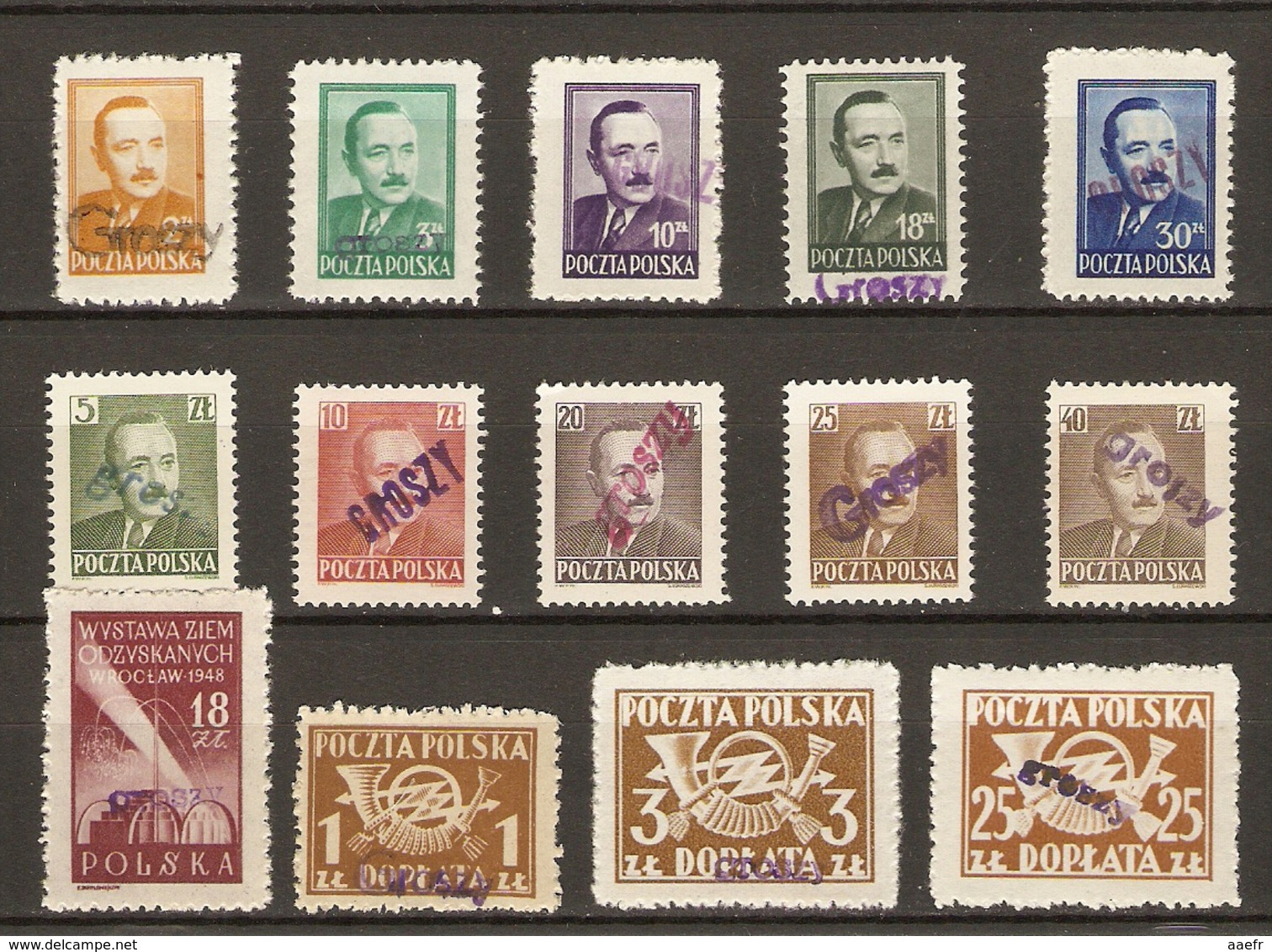 Pologne 1950 - Petit Lot De 14 Timbres MNH Surchargés GROSZY - Dévaluation - Président Bierut - Neufs